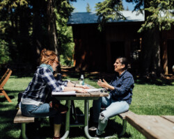 Creative advisor Erin Cressida Wilson discusses 'El Otro Lado' with fellow Barbara Cigarroa. Photographer: Jen Fairchild