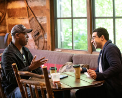 Creative advisor Tyger Williams and fellow Kobi Libii discuss 'The American Society of Magical Negroes.' Photographer: Jen Fairchild
