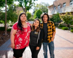 Full Circle Fellows Jolene Patterson, Lejend Yazzie, and Petyr Xyst at the 2019 Native Filmmakers Lab. Photographer: Austin Madrid