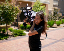 Creative Advisor Shaandiin Tome on set at the 2019 Native Filmmakers Lab. Photographer: Austin Madrid