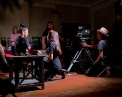 Fellow Peshawn Bread (Center) with resource actor Juanita C. Toledo on set of 'The Daily Life of Mistress Rd'. Photographer: Austin Madrid