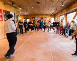 Creative Advisor Nick Fortugno leads fellows through a collaborative group session. Photographer: Jonathan Hickerson