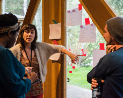 'Thin Air' fellows Laura Emel Yilma (Center) and Michael Fallik (Right) speak with Creative Advisor Opeyemi Olukemi. Photographer: Jonathan Hickerson