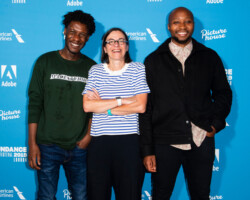Sam Adewunmi, Claire Binns, and director/screenwriter Shola Amoo attend 'the European premiere of The Last Tree' at Sundance Film Festival: London. Photographer: Joanne Davidson