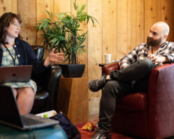 Director Sarah Lunnie and playwright David Adjmi workshop 'The Blind King.' Photographer: Jen Fairchild