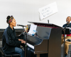 Playwright Eisa Davis and musician Jade Hicks work on 'The Essentialisn't.' Photographer: Kaelan Burkett