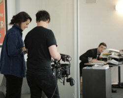 Lab fellow Cristina Constantini sets up a scene from her project 'Parts & Labor' during the 2021 Directors Lab. Photographer: Cristina Gonzalez