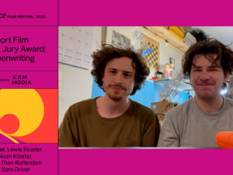 Lewie and Noah Kloster accept the Short Film Special Grand Jury Award: Screenwriting Presented by XRM Media for 'Stranger Than Rotterdam with Sara Driver.' Photographer: Stranger Than Rotterdam with Sar