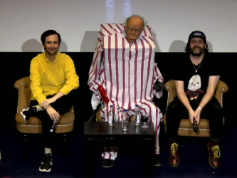Director Jim Archer and screenwriters Chris Hayward and David Earl attend the Q&A for the virtual premiere of 'Brian and Charles.' Photographer: Sundance