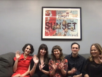Editors Jocelyne Chaput and Erin Casper, director Sara Dosa, and producers Shane Boris and Ina Fichman attend the premiere Q&A of 'Fire of Love.' Photographer: Sundance