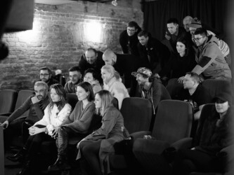 (front, L-R) Producer Mehmet Bahadir Er, director Maryna Er Gorbach, Oxana Cherkashyna, and Tetyana Symon along with cast and crew attend the virtual premiere of 'KLONDIKE.' Photographer: KLONDIKE