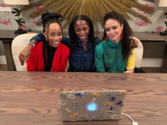 Amber Gray, director Miriama Diallo, and Zoe Renee attend the Q&A at the virtual premiere of 'Master.' Photographer: Master