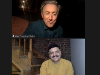 Alan Cumming and director Jono McLeod attend the Q&A following the virtual premiere of 'My Old School.' Photographer: Sundance