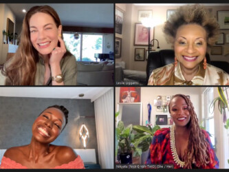 Actors Michelle Monaghan, Leslie Uggams, Anna Diop and director Nikyatu Jusu attend the Q&A at the virtual premiere of 'Nanny' during the 2022 Sundance Film Festival. Photographer: Sundance