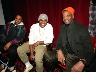 Directors Chike Ozah and Clarence 'Coodie' Simmons and screenwriter J. Ivy attend the virtual premiere of 'jeen-yuhs: A Kanye Trilogy.' Photographer: jeen-yuhs: A Kanye Trilogy