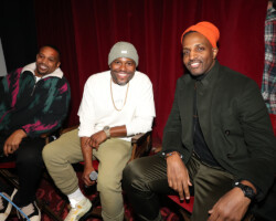 Directors Chike Ozah and Clarence 'Coodie' Simmons and screenwriter J. Ivy attend the virtual premiere of 'jeen-yuhs: A Kanye Trilogy.' Photographer: jeen-yuhs: A Kanye Trilogy