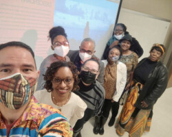 (L-R) Ramsey Sprague, film participant Rose 'Veda' Tunstall, Tiffany Pogue, co-producer/co-writer Dr. Kern Jackson, Stephanie Jackson, film participant Joycelyn Davis, Vicki Howell, Felice Harris, and Lorna Woods attend the virtual premiere of 'Descendant.' Photographer: Dr. Kern Jackson