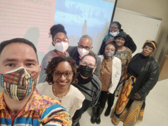 (L-R) Ramsey Sprague, film participant Rose 'Veda' Tunstall, Tiffany Pogue, co-producer/co-writer Dr. Kern Jackson, Stephanie Jackson, film participant Joycelyn Davis, Vicki Howell, Felice Harris, and Lorna Woods attend the virtual premiere of 'Descendant.' Photographer: Dr. Kern Jackson