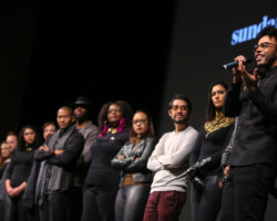 Daveed Diggs along with the cast and crew of 'Blindspotting' at the premiere Q&A. Photographer: Jemal Countess