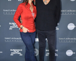 Producer and Sundance Institute alumna Heather Rae poses with Bird Runningwater, director of the Indigenous Program at Sundance Institute. Photographer: Michael Loccisano/Getty Images