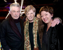 President and founder Robert Redford poses with Alec Baldwin and Sibylle Szaggars at An Artist at the Table, presented by IMDbPro. Photographer: Rich Polk/Getty Images for IMDb