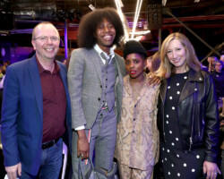 IMDb founder and CEO Col Needham, Zola screenwiter Jeremy O. Harris, Zola writer/director Janicza Bravo, and Sundance Institute Executive Director Keri Putnam pose at An Artist at the Table, presented by IMDb Pro. Photographer: Rich Polk/Getty Images for IMDb