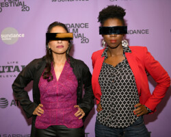 Director/producer/editor Shalini Kantayya and researcher Joy Buolamwini attend the premiere of 'Coded Bias.' Photographer: Morgan Lieberman/Getty Images