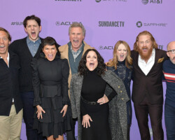 Nat Faxon, Zach Woods, Zoe Chao, Will Ferrell, Julia Louis-Dreyfus, Miranda Otto, Kristofer Hivju, and Jim Rash attend the 'Downhill' premiere. Photographer: Neilson Barnard/Getty Images