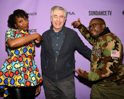 Amara Enyia, director/producer/editor Steve James, and Maze Jackson attend the 'City So Real' premiere. Photographer: Morgan Lieberman/Getty Images