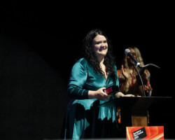 Producer Margaux Lorier accepts the World Cinema Dramatic Special Jury Award: Creative Vision for director Sofia Alaoui's 'Animalia.' Photographer: Stephen Speckman