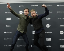 Directors Maximilien Van Aertryck and Axel Danielson celebrate winning the World Cinema Documentary Special Jury Award: Creative Vision for 'Fantastic Machine.' Photographer: Stephen Speckman