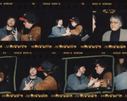 Documentary filmmakers Ken Burns, Michael Moore, Patricio Guzmán, and David Haugland during the 1998 Sundance Film Festival. Photo by Jill Orschel