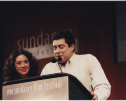 Liz Garbus and Jonathan Stack accepting the Grand Jury Prize: Documentary for “The Farm.” Photo by Ken Regan