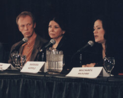 Documentary filmmakers David Haugland, Alanis Obomsawin, and Barbara Kopple attend a panel at the 1998 Sundance Film Festival. Photo by Ken Regan