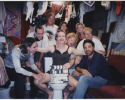 1999 Directors Lab fellow John Cameron Mitchell (center) on the “Hedwig and the Angry Inch” set with the cast and crew. Photo by Sandria Miller