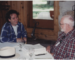 1999 June Screenwriters Lab fellow Patrick Stettner reviews the script for his project “The Business of Strangers” with creative advisor Frank Pierson. Photo by Sandria Miller