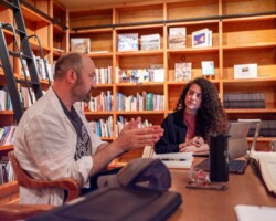 Creative advisor Lance Kramer meets with fellow Wendy P. Espinal to discuss her project 'Anna Borges do Sacramento' during the 2025 Documentary Producers Lab. Photo by Lance Roth