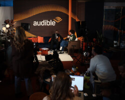 Atmosphere during an interview at the Audible Listening Lodge. Photographer: Kyle Smith