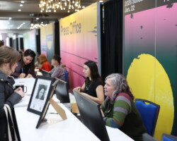 Atmosphere in the Press Office at Festival Headquarters during the 2026 Sundance Film Festival. Photographer: Stephen Speckman