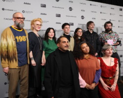 Animated Short Film Program directors pose together on the press line. Photographer: Lauren Hartmann