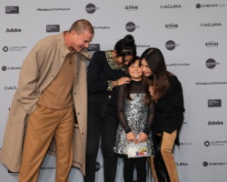 Director Beth de Araújo (2nd from left) along with cast members Channing Tatum, Mason Reeves, and Gemma Chan attend the premiere of 'Josephine.' Photographer: Jemal Countess