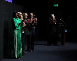 Catalina Ruiz-Navarro, Jennifer Robinson, director Selina Miles, Blayke Hoffman, and Festival programmer Ania Trzebiatowska during the 'Silenced' Q&A. Photographer: Breanna Downs