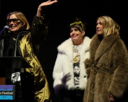 Director Tamra Davis, along with film subjects Kathleen Hanna and Kim Gordon, introduces the premiere of 'The Best Summer.' Photographer: Jemal Countess