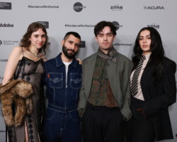 Screenwriter Bertie Brandes, producer David Hinojosa, director/screenwriter Aidan Zamiri and producer/cast member Charli XCX on the press line for 'The Moment' premiere. Photographer: Lauren Wester
