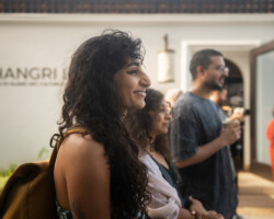 Fellow Fatimah Asghar during the 2024 Building Bridges Artist Retreat at the Shangri La Museum of Islamic Art, Culture & Design. Photographer: Elyse Butler
