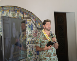 Fellow M. Akram Shibly presents during the 2024 Building Bridges Artist Retreat. Photographer: Elyse Butler