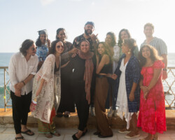 2024 Building Bridges fellows Habib Yazdi, Samina Saifee, Mithra B. Alavi, Fatima Wardy, Sherif Ibrahim, Aqsa Alta, Kausa Mohammed, Khaula Haider Malik, Samia Saifee, Colette Ghunim, and M. Akram Shibly pose with Islamic Scholarship Fund Film Director Iman Zawahry (front row, 2nd from left). Photographer: Elyse Butler