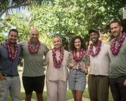 The 2025 Building Bridges fellows Omar Al Dakheel, Tarek Albaba, Sahar Jahani, Aya Hamdan, Yusuf Ahmed, and Mustafa Eck gather for a group photo. Photographer: Elyse Butler