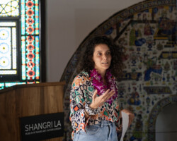 Fellow Aya Hamdan presents during the 2025 Building Bridges Artist Retreat. Photographer: Elyse Butler