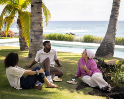 Fellows Aya Hamdan, Yusuf Ahmed, and Sahar Jahani during the 2025 Building Bridges Artist Retreat. Photographer: Elyse Butler